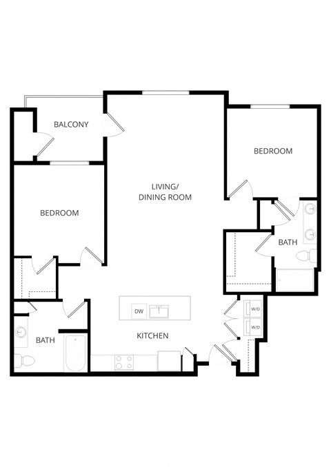 a floor plan of a house with an open floor plan with bedrooms and a kitchen